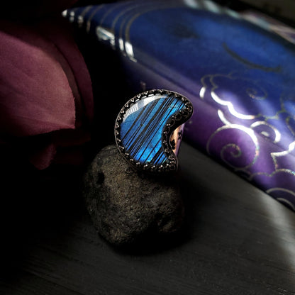 a ring with a blue stone on top