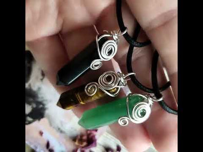 Green Aventurine Crystal Point Wire Wrapped Necklace