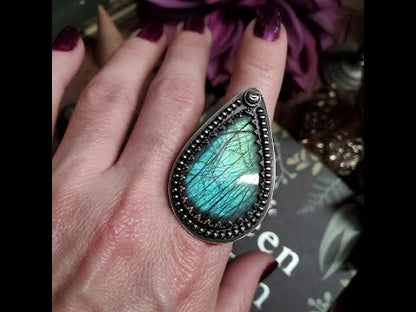 Labradorite Boho Moon Ring - Sterling Silver