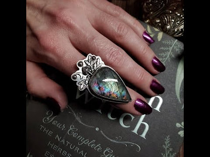 Dark Forest Labradorite Mushroom Moon Ring